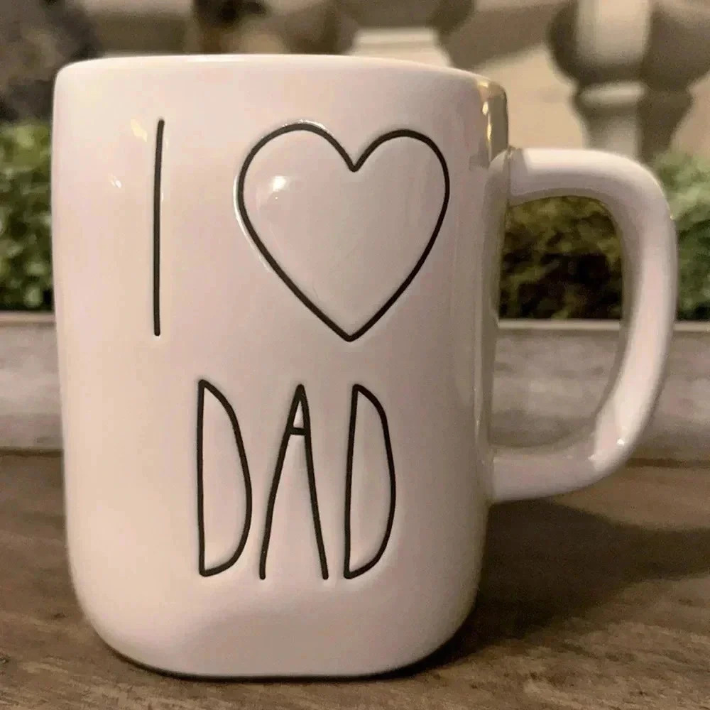 Sale NWT RAE DUNN I HEART DAD I LOVE DAD WHITE MUGCUP ARTISAN COLLECTION MAGENTA